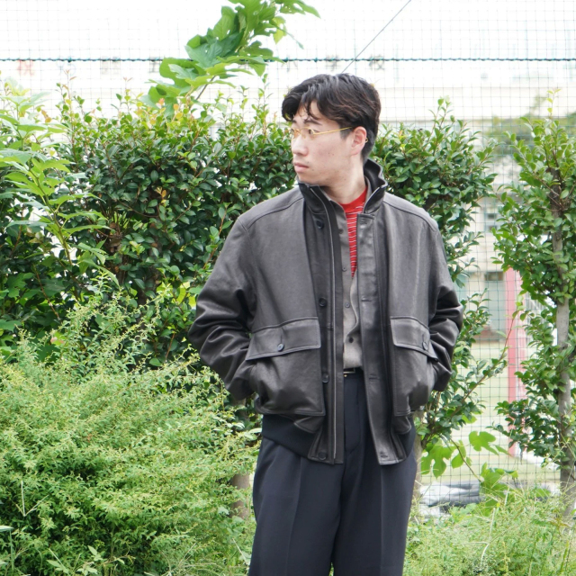 AURALEE TEXTURED LAMB LEATHER BLOUSON