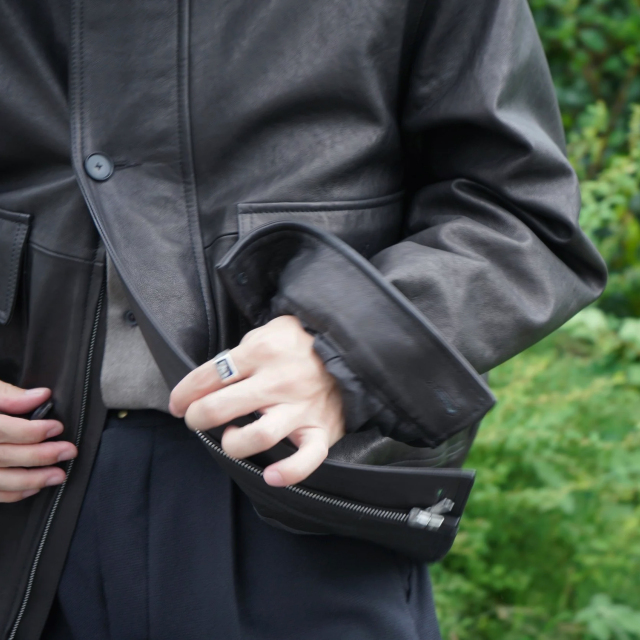 AURALEE TEXTURED LAMB LEATHER BLOUSON