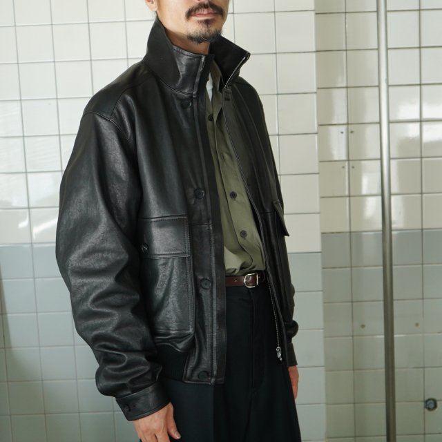 AURALEE TEXTURED LAMB LEATHER BLOUSON