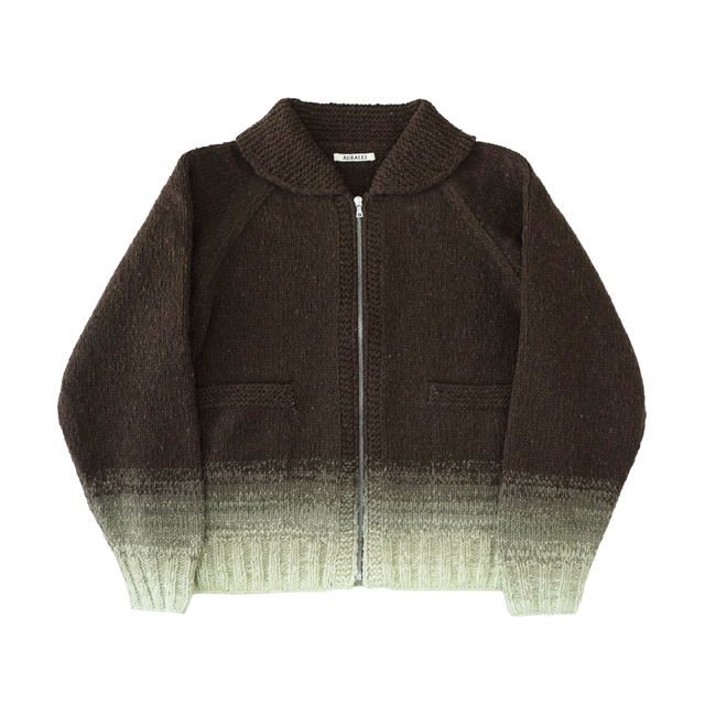 AURALEE WOOL LOW-GAUGE KNIT ZIP COWICHAN