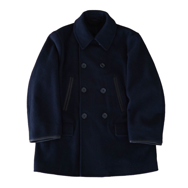 awasa ブラッシュドウールメルトン Pコート navy