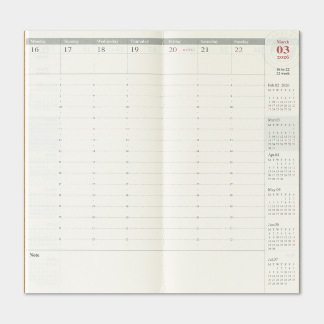 トラベラーズノート リフィル 2026 週間バーチカル (14496006)