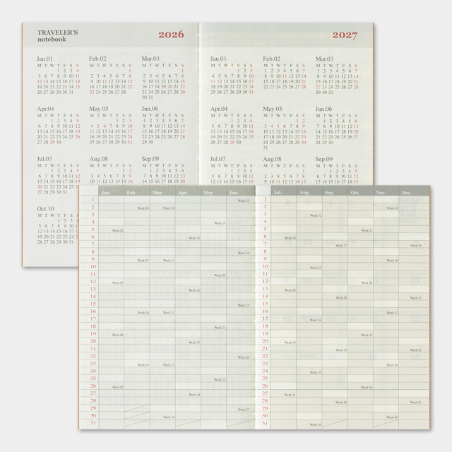 トラベラーズノート パスポートサイズ リフィル 2026 月間