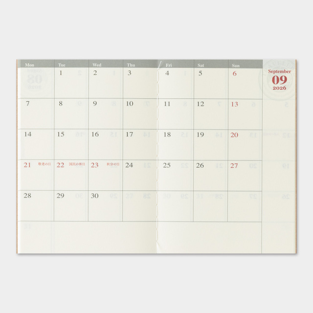 トラベラーズノート パスポートサイズ リフィル 2026 月間