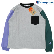 【CHAMPION】 REVERSE WEAVE LONG SLEEVE TEE CRAZY PATTERN(C3-T412) (Ox Gray)