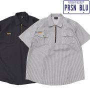【PRISON BLUES】 SHORT SLEEVE HALF ZIP WORK SHIRT