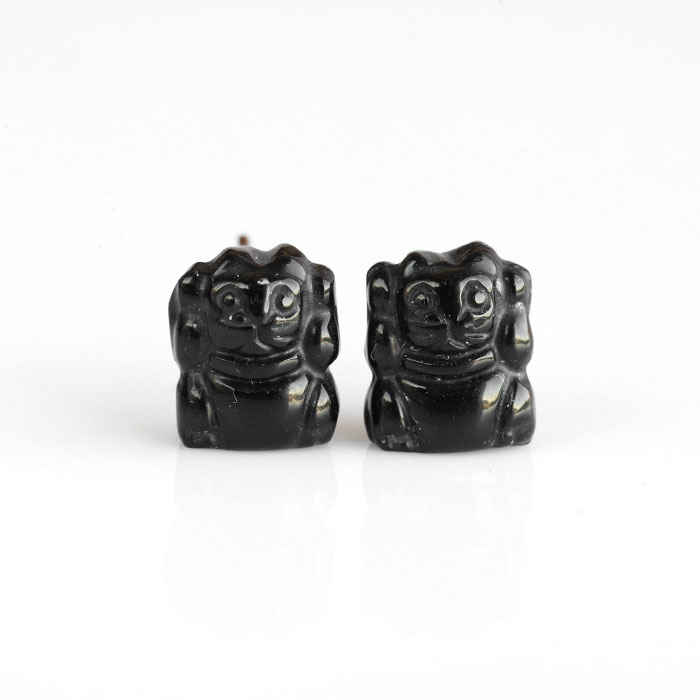 伊勢浄化！招き猫のミニピアス 豆サイズ　【オニキス・両手】　ise2023