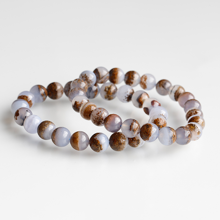 【伊勢】母岩付きブルーレースアゲートの約9mmブレスレット 【タイプ3】 　ise25
