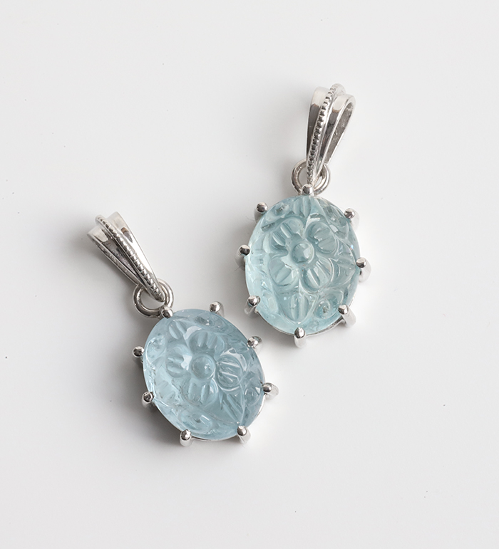 【伊勢浄化】アクアマリン アンティーク風フラワー彫刻ペンダント[シルバー925/Sサイズ]ise6