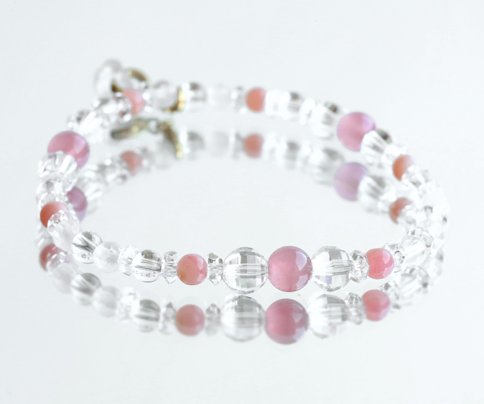 数量限定特価!チャームつき!ピンクのディープローズクオーツSAブレス　　【パワーストーン/天然石】