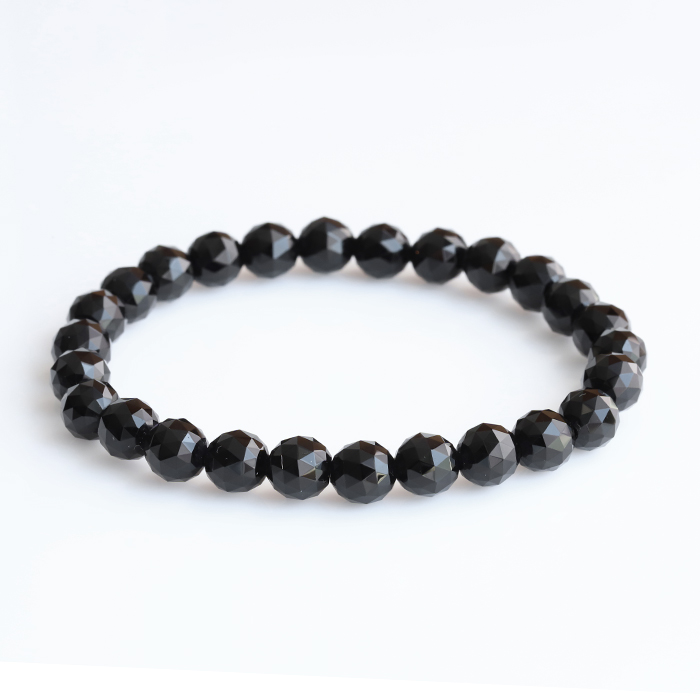 【浄化済み】鑑別書付き!天然黒水晶（モリオン）のSAランクブレスレット【カット】　8mm　     susa2 rei2 sale