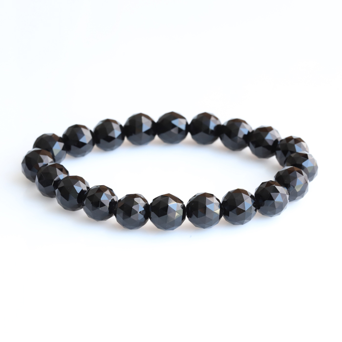 【浄化済み】鑑別書付き!天然黒水晶（モリオン）のSAランクブレスレット【カット】　10mm     susa2 rei2 sale