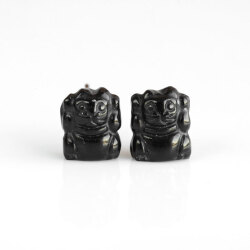 伊勢浄化！招き猫のミニピアス 豆サイズ　【オニキス・両手】　ise2023