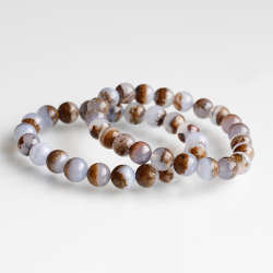 【伊勢】母岩付きブルーレースアゲートの約9mmブレスレット 【タイプ3】 　ise25