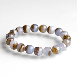 【伊勢】母岩付きブルーレースアゲートの約10mmブレスレット 【タイプ4】 　　　ise25