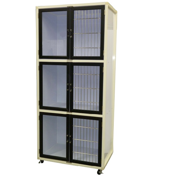 ＜業務用犬舎＞　ペットマンション三段タイプHWB－８００G　ブラック扉