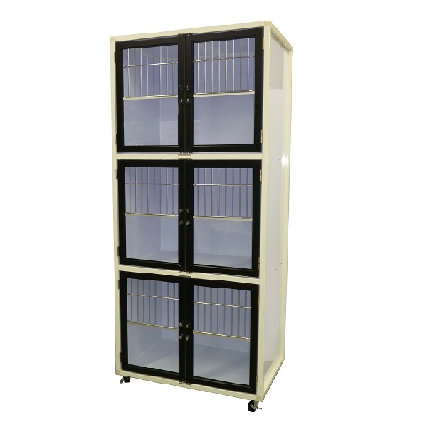 ＜業務用犬舎＞　ペットマンション三段タイプHWB－８００ＧＮ　ブラック扉