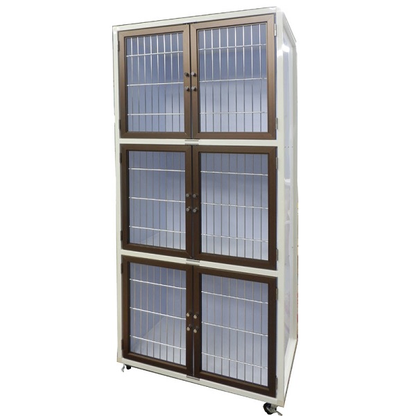 ＜業務用犬舎＞　ペットマンション三段タイプHWＤＢ－８００Ｎ　ダークブラウン扉