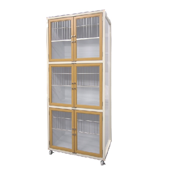 ＜業務用犬舎＞　ペットマンション三段タイプHWM－８００ＧＮ　木目調扉