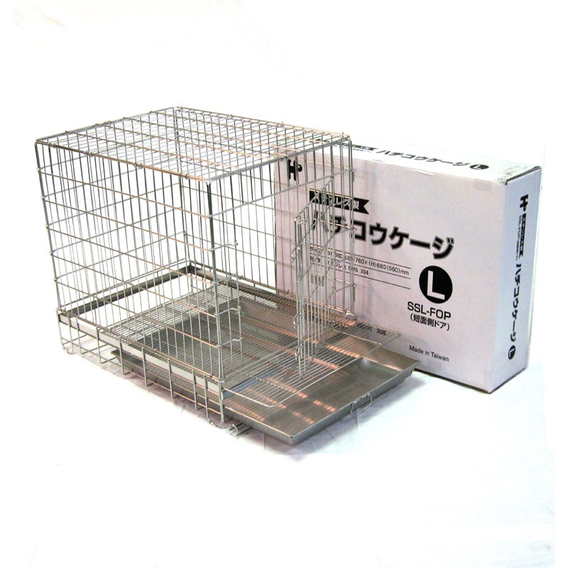 ＜ペットケージ＞　ハチコウケージ　ステンレス製　Ｌ－ＦＯＰ　短面扉　（W560×Ｄ760×Ｈ680mm）　送料-<Ｂ>
