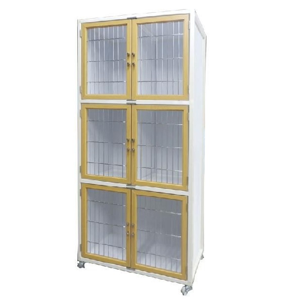 ＜業務用犬舎＞　ペットマンション三段タイプHWM－８００Ｎ木目調扉　　送料－＜Ｃ＞