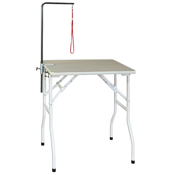 【純国産折りたたみ式テーブル】【アーム付き】トリミングテーブル　ホワイト　ミニ　万力式アームＳセット付き　（W600×D450×H775mm）【当店オススメ】【サロン】【人気】