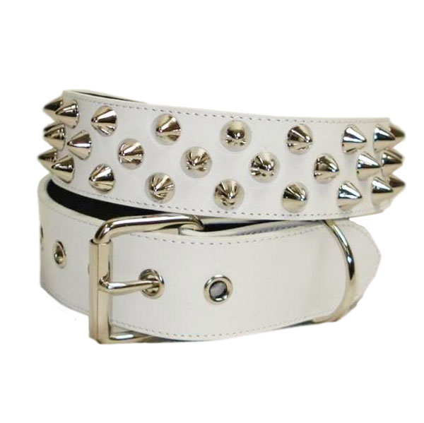 正規取扱店 666 Studded Gear 666スタッデッドギア　2x1連コニカルスタッズベルト　ホワイトレザーxシルバースタッズxホワイトステッチ