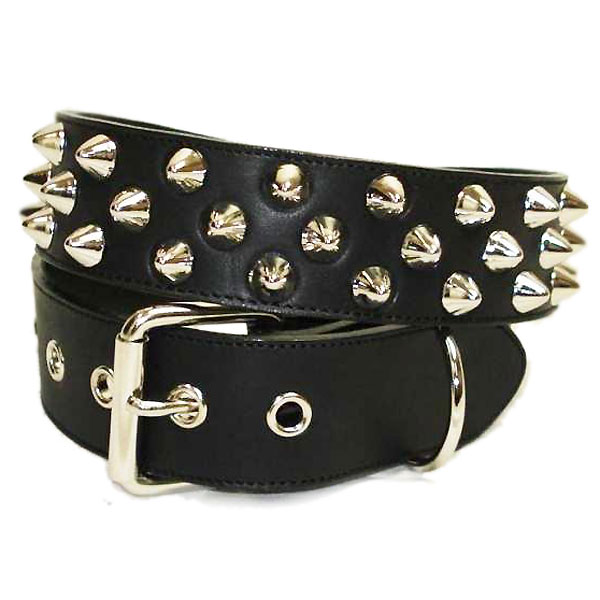 正規取扱店 666 Studded Gear 666スタッデッドギア　2x1連コニカルスタッズベルト　ブラックレザーxシルバースタッズxブラックステッチ