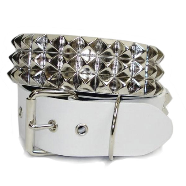 正規取扱店666 Studded Gear 666スタッデッドギア　3連ピラミッドスタッズベルト　ホワイトレザーxシルバースタッズ