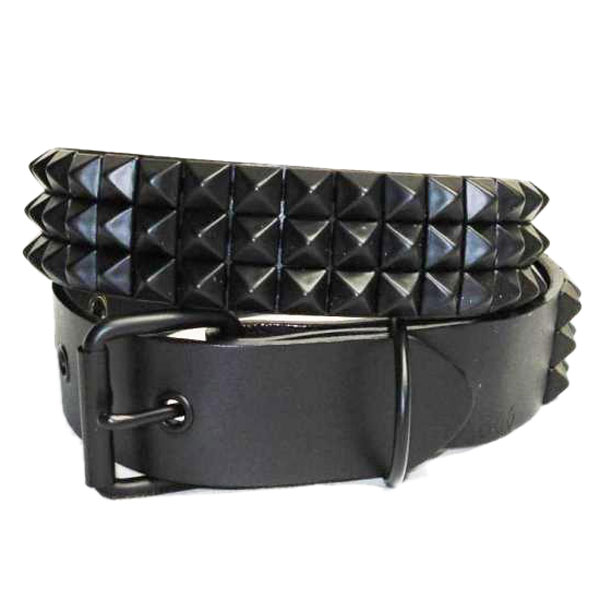 正規取扱店666 Studded Gear 666スタッデッドギア　3連スモールピラミッドスタッズベルト　ブラックレザーxブラックスタッズ