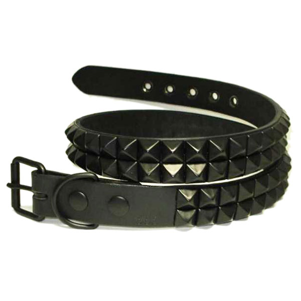 正規取扱店666 Studded Gear 666スタッデッドギア　２連ピラミッドスタッズベルト　ブラックレザーxブラックスタッズ