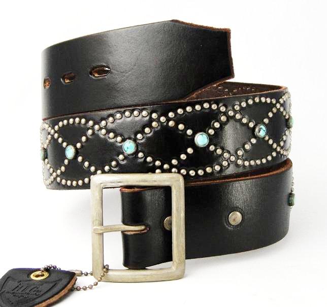 正規取扱HTC（Hollywood trading Company)  #551TQ TURQUOISE STUDS BELT(ターコイズスタッズベルト) ブラックレザー×シルバースタッズ