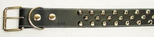 正規取扱店 666 Studded Gear 666スタッデッドギア　2x1連コニカルスタッズベルト　ブラックレザーxシルバースタッズxホワイトステッチ