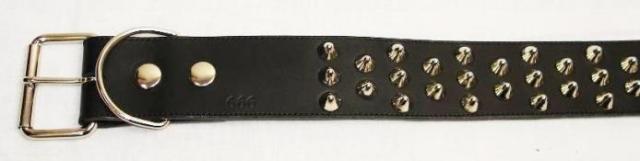正規取扱店 666 Studded Gear 666スタッデッドギア　3x2連コニカルスタッズベルト　ブラックレザーxシルバースタッズxブラックステッチ