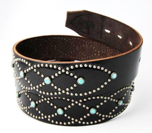 正規取扱HTC（Hollywood trading Company)  #551TQ TURQUOISE STUDS BELT(ターコイズスタッズベルト) ブラックレザー×シルバースタッズ