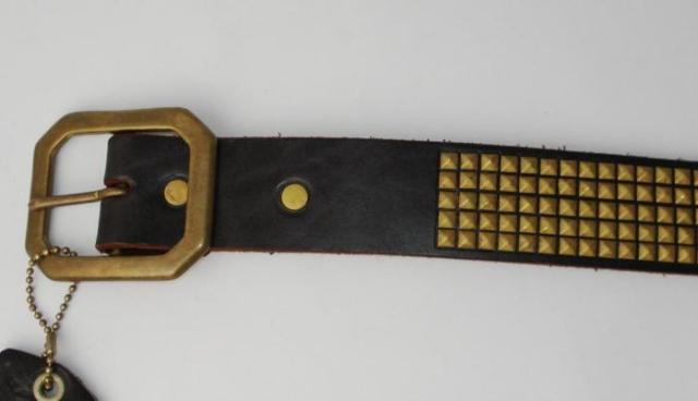 正規取扱HTC #14S 5 row Small Pyramid Blass Studs Belt(5連スモールピラミッドブラススタッズベルト) ダークブラウン×ブラススタッズ