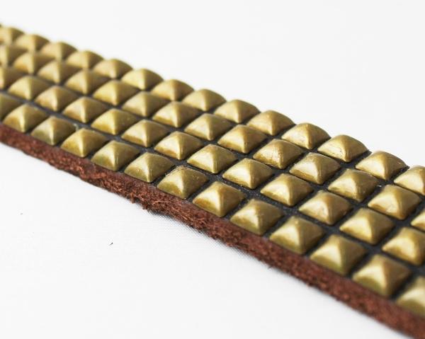 正規取扱HTC(Hollywood Trading Company) #14S-100 4連スモールピラミッドスタッズベルト Dark Brown Leather x Brass Studs