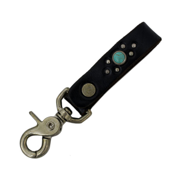 正規取扱HTC(Hollywood Trading Company) #B 3/4 Key Holder(#B 3/4キーホルダー) ブラックレザーxターコイズ