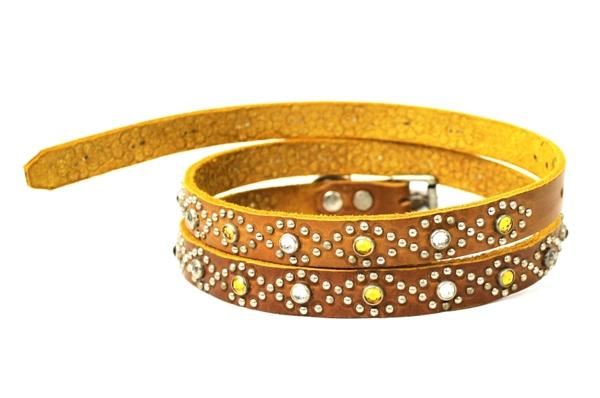 正規 HTC #STYLE-D　Amber & Clear Stone Narrow Studs Belt(アンバー＆クリアーストーンナロースタッズベルト) ライトブラウンレザー