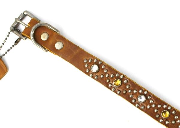 正規 HTC #STYLE-D　Amber & Clear Stone Narrow Studs Belt(アンバー＆クリアーストーンナロースタッズベルト) ライトブラウンレザー