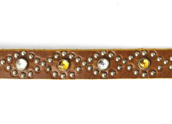 正規 HTC #STYLE-D　Amber & Clear Stone Narrow Studs Belt(アンバー＆クリアーストーンナロースタッズベルト) ライトブラウンレザー