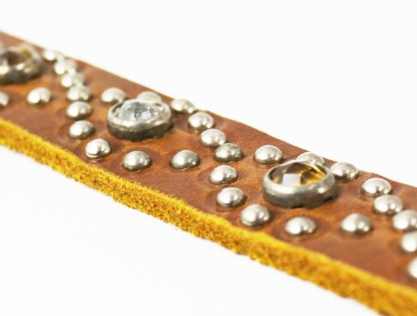 正規 HTC #STYLE-D　Amber & Clear Stone Narrow Studs Belt(アンバー＆クリアーストーンナロースタッズベルト) ライトブラウンレザー