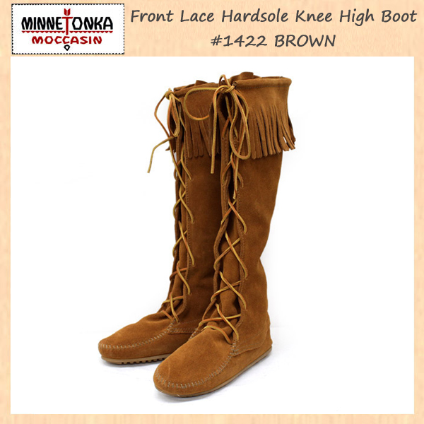 正規取扱店 MINNETONKA(ミネトンカ)FrontLaceHardsoleKneeHighBoot(フロントレースニーハイブーツ)#1422 BROWN レディース MT049