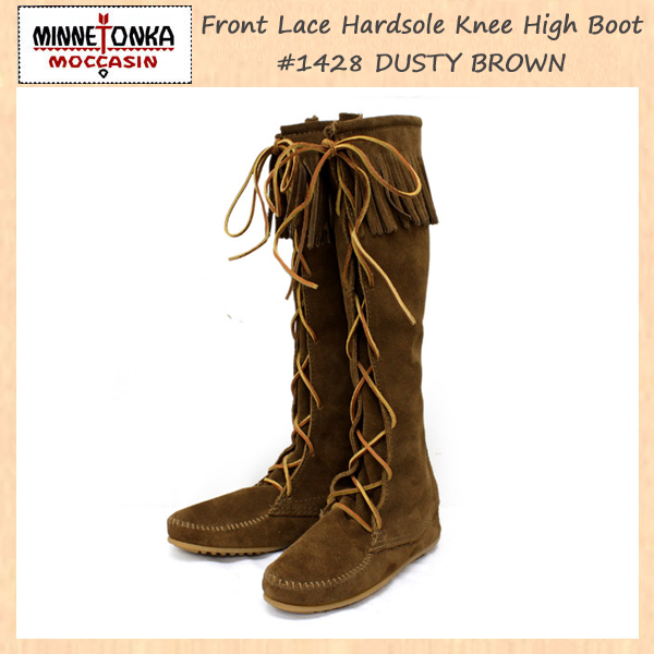 正規取扱店 MINNETONKA(ミネトンカ)FrontLaceHardsoleKneeHighBoot(フロントレースニーハイブーツ)#1428 DUSTYBROWN レディース MT050