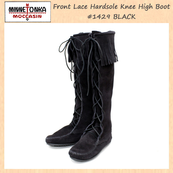 正規取扱店 MINNETONKA(ミネトンカ)FrontLaceHardsoleKneeHighBoot(フロントレースニーハイブーツ)#1429 BLACK レディース MT051