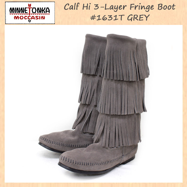 正規取扱店 MINNETONKA(ミネトンカ)Calf Hi 3-Layer Fringe Boot(カーフハイ3レイヤーフリンジブーツ)#1631T GREY レディース MT052