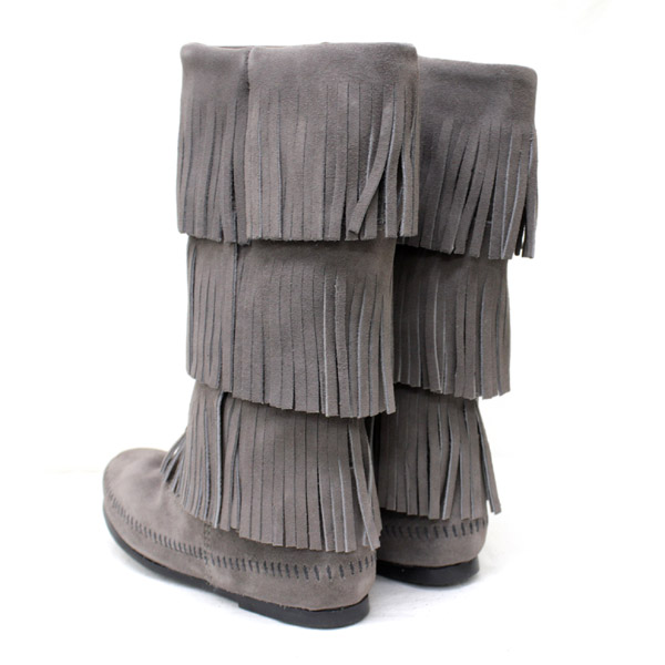 正規取扱店 MINNETONKA(ミネトンカ)Calf Hi 3-Layer Fringe Boot(カーフハイ3レイヤーフリンジブーツ)#1631T GREY レディース MT052
