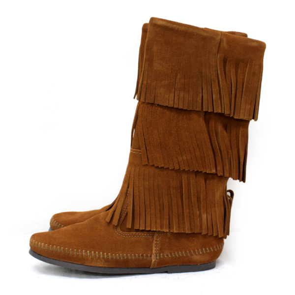 正規取扱店 MINNETONKA(ミネトンカ)Calf Hi 3-Layer Fringe Boot(カーフハイ3レイヤーフリンジブーツ)#1632 BROWN レディース MT053