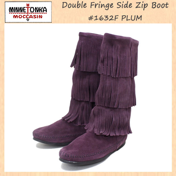 正規取扱店 MINNETONKA(ミネトンカ)Calf Hi 3-Layer Fringe Boot(カーフハイ3レイヤーフリンジブーツ)#1632F PLUM レディース MT235