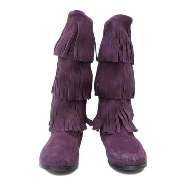 正規取扱店 MINNETONKA(ミネトンカ)Calf Hi 3-Layer Fringe Boot(カーフハイ3レイヤーフリンジブーツ)#1632F PLUM レディース MT235